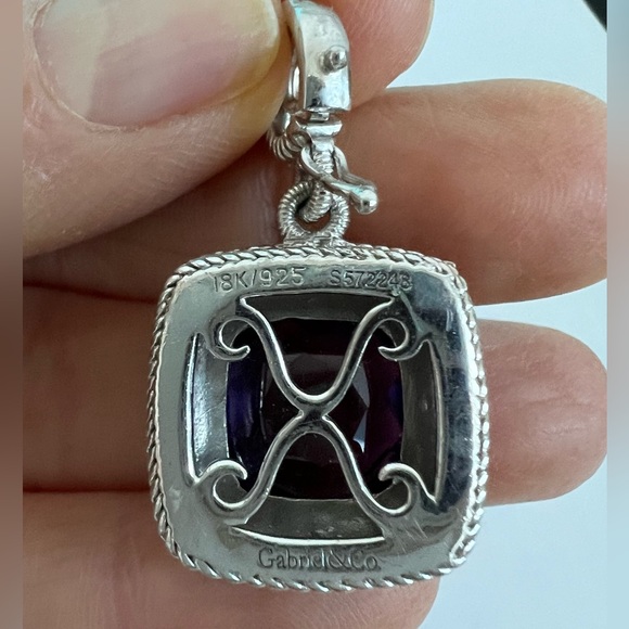 🔴Authentic Gabriel & Co Large Amethyst Sterling Silver & 14k Gold Pendent 🔴 - Picture 2 of 6